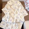 Girls' Cartoon Pajamas Women's Summer Short-sleeved Shorts Cardigan Set Princess Soft Cute Loungewear