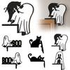Ghost Cat Silhouette Decor Halloween Wooden Door Corner Topper Decor, Spooky BOO Black Frame Sitter, Rustic Trim Ornament for Home Party Holiday