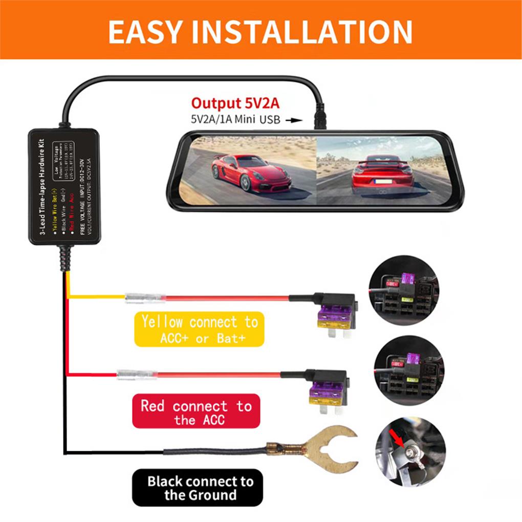 Car Dash Cam Mirror DVR Hardwire Kit Micro Mini MCIRO  Type-C Charger Driving Recorder Voltage-reducing Cable