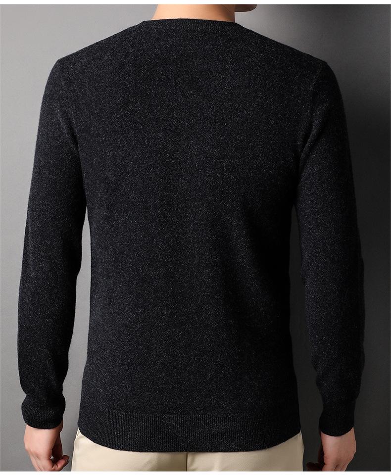 Men's High-End All-Wool Round Neck Sweater - Pure Color Knitwear for Autumn and Winter
