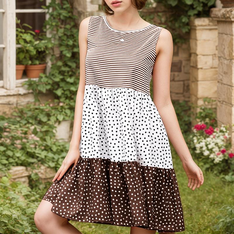 ZANZEA Women Summer Round Neck Loose Sleeveless Polka Dot Print Dress