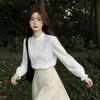 Summer new French sweet style fungus edge long-sleeved shirt women's design sense slim and thin temperament top