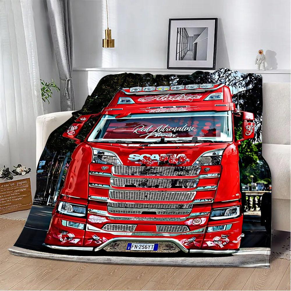 Printed Blanket Picnic Blankets Car Brand Scanias TruckS Warm Blanket Soft and Comfortable Blanket Home Travel Birthday Gift