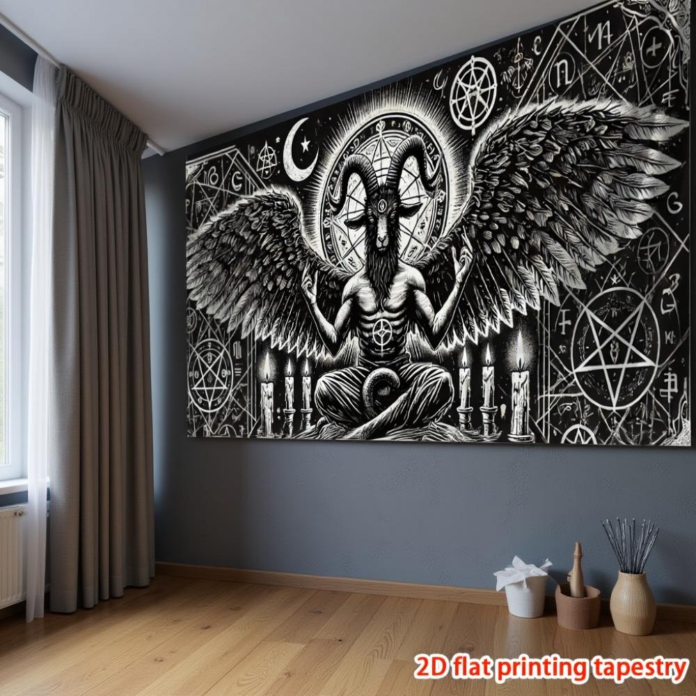 Bafengte Tajemná tapiserie Gotický černobílý koberec Satanská koza Pentagram Dekorace obývacího pokoje
