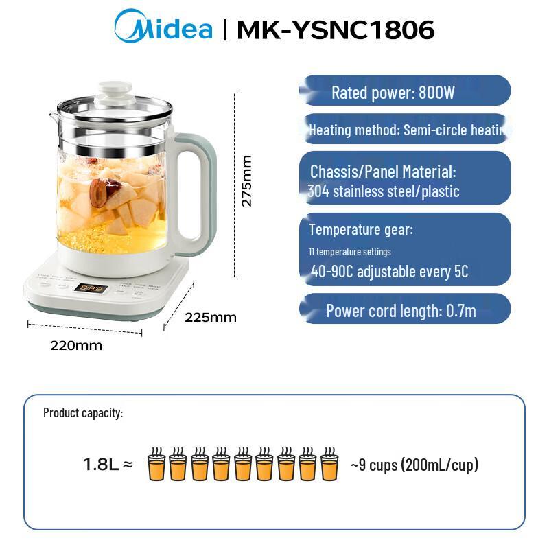 Midea 1.8L Smart Multi-functional Health Kettle CN plug (adapter included)