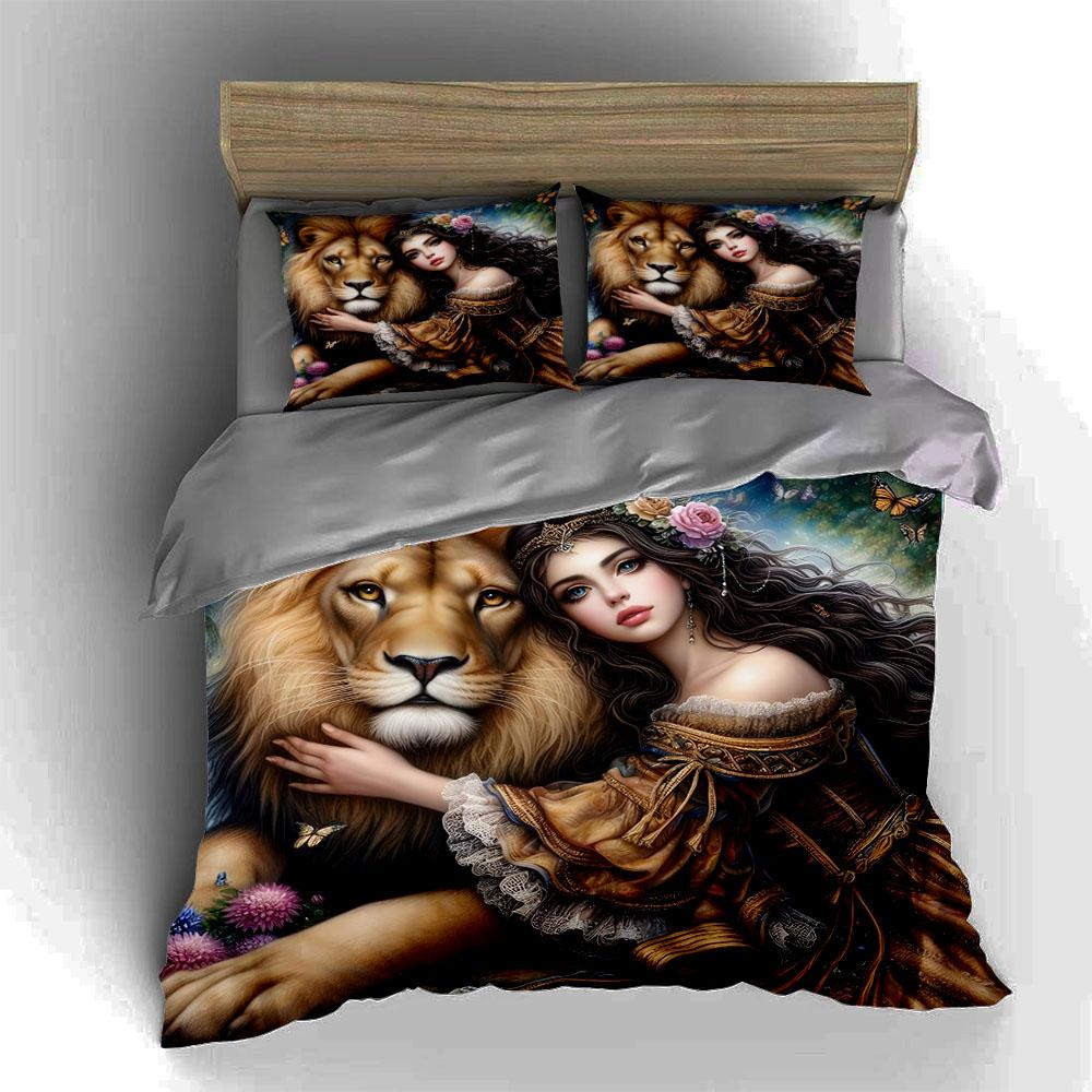 Lion-themed Artwork Bedding Duvet Cover Sets Duvet Covers Pillowcases Gifts (1 * Duvet Cover 2 * Pillowcases, Without Duvet Insert)