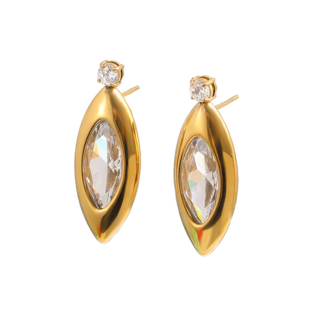 18K Gold-Plated French Style Zirconia Stud Earrings for Women