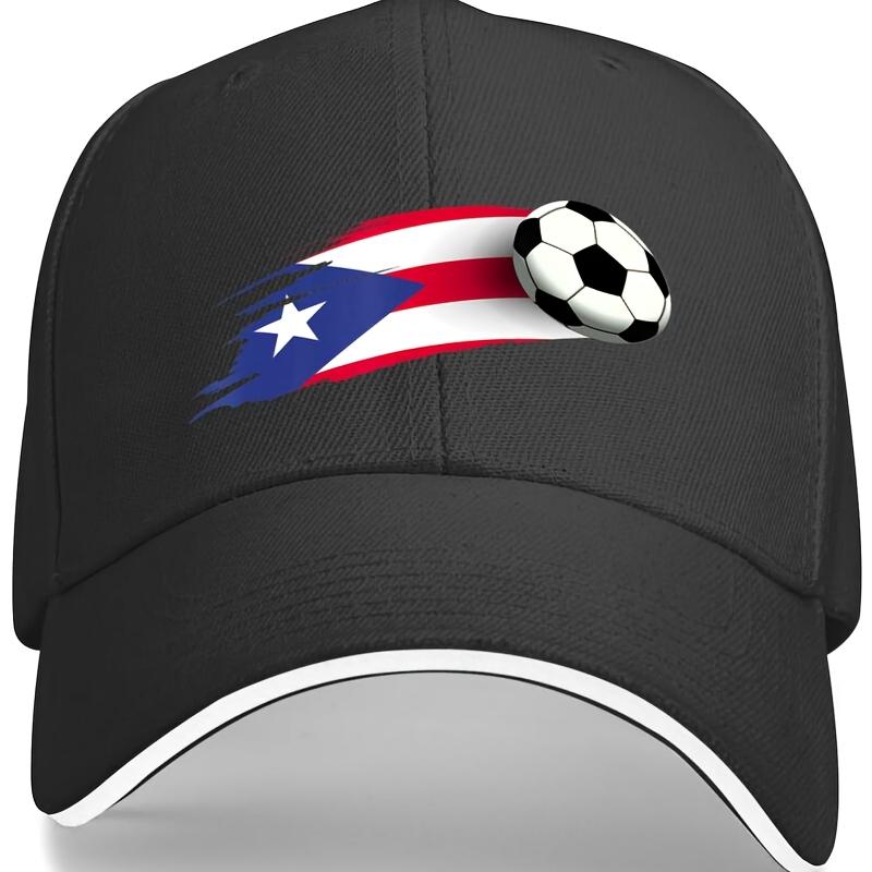 Puerto Rico Flag Soccer Ball Graphic Baseball Cap Polyester Adjustable Casual Hat