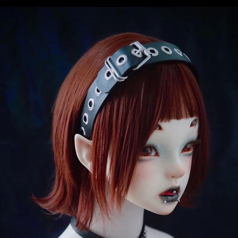 Gothic Punk Leather Buckle Hair Hoop Rivet Headband Harajuku Women Girl Dark Black Punk Hip Hop Rock Hairbands Hair Accessories