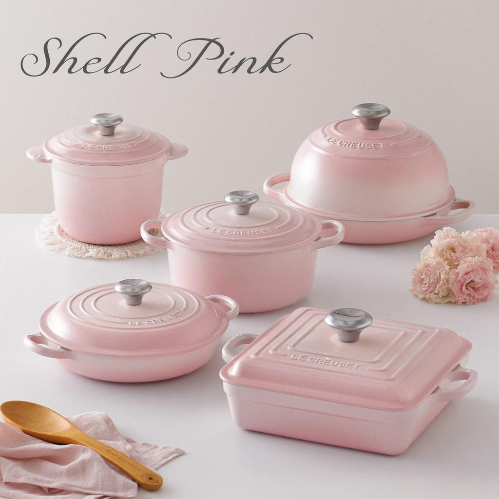 Le Creuset Cast Enamel Double Handed Pot Signature Buffet Casserole 22 Cm Shell Pink Gas IH Oven Compatible Japanese [Authorized Product]