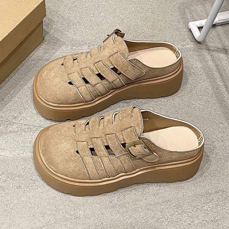 Small Pedal Lazy Hollow Bag Head Slippers 2025 Women's New Thick Bottom Heightening Muffin Birken Wasteland Wind