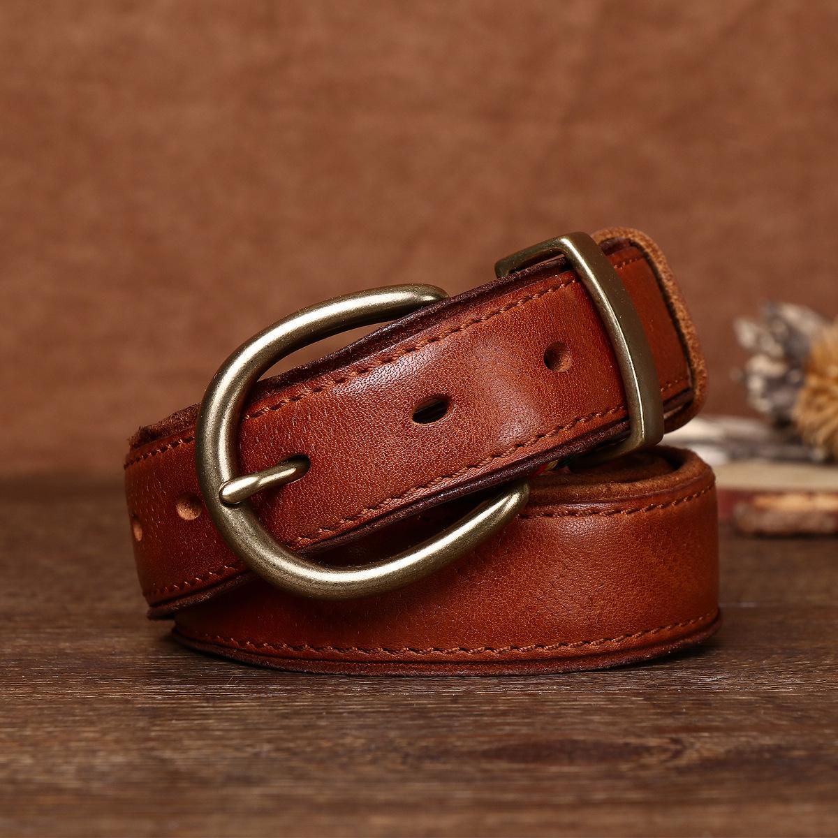 

Мужской ремень из коровьей кожи первого слоя, кожаные брюки, плиссированный ремень с медной пряжкой 125cm хаки