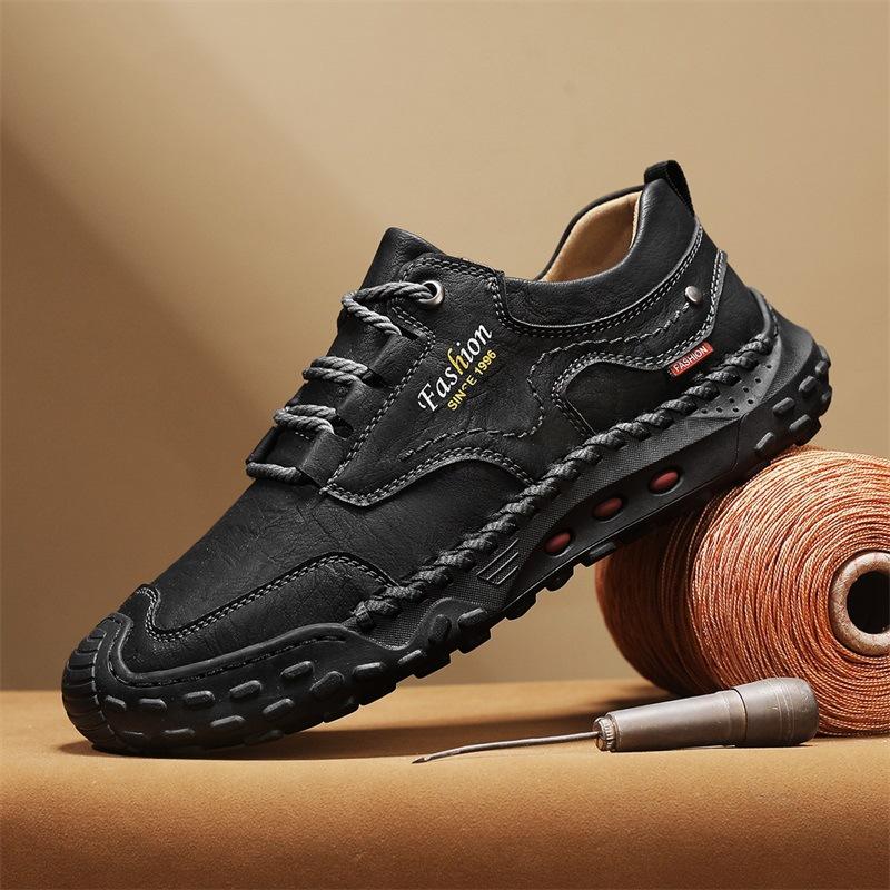 Large Size Men's Shoes 2025 New Handmade Casual Leather Shoes Men's Soft Sole Low-top Doudou Shoes Extra Large Size 4748