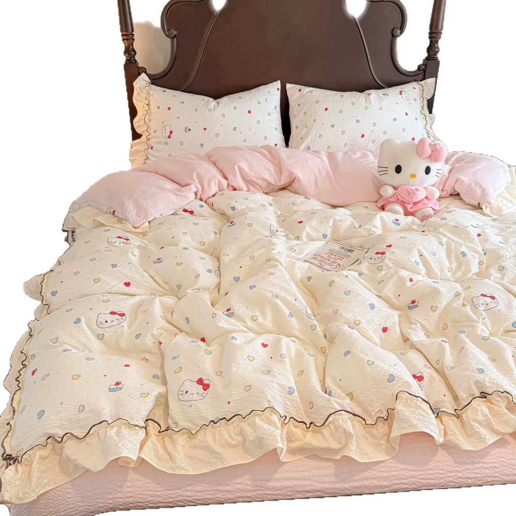 Class A French Spring And Summer Double-Layer Yarn, Pure Cotton Cotton Bed Sheet, Quilt Cover, Quilt Cover, Summer Dormitory Bed