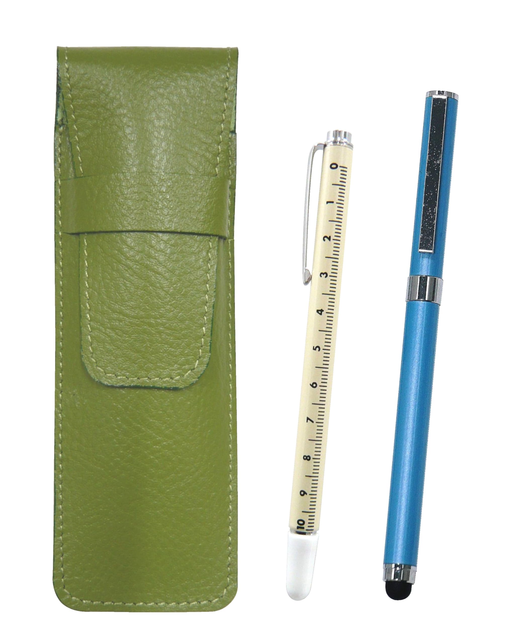 

чехол для ручки из зернистой кожи светло-зеленого цвета со слайдом, измеряющим касание смартфона, и шариковая ручка с металлическим колпачком, дополнительные синие стержни 2 шт., набор,