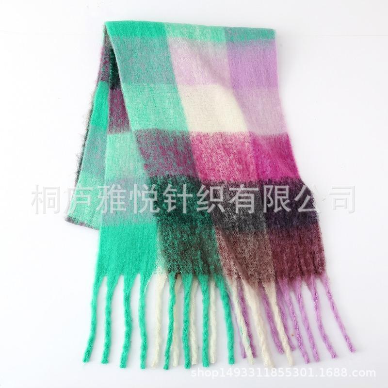Premium color plaid scarf women's winter warm scarf mohair thickened scarf versatile shawl