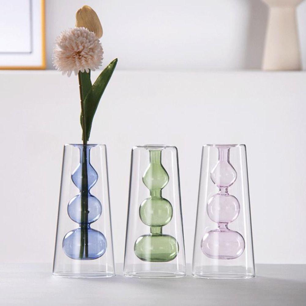 Nordic Style Double-layer Flower Vase Aromatherapy Diffuser Bottle Restaurant Centerpiece