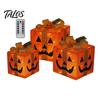 Glowing Night Light Ornaments 3Pcs Lighted Halloween Pumpkin Gift Boxes, Spooky Face Tiered Scene Layouts Presents Box, Warm Holiday Ornament