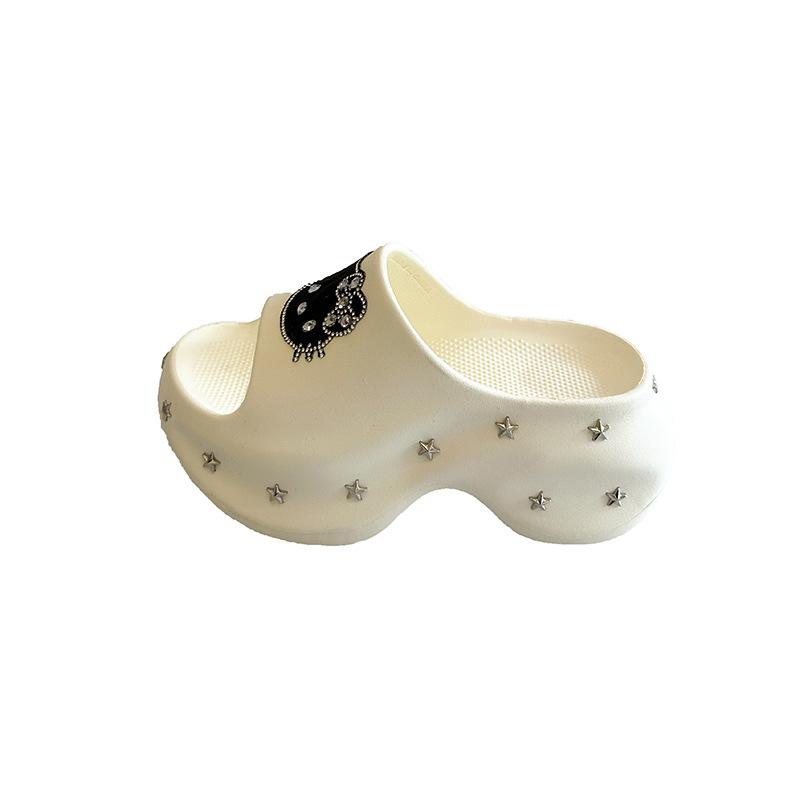 Klapki damskie na grubej podeszwie podwyższającej, jednosłowne, do noszenia wiosną i latem 2025, nowe buty z dziurkami, urocze małe klapki plażowe, fajne