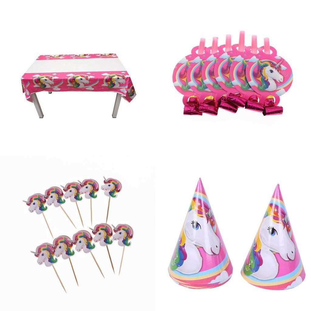 Whimsical Unicorn Kids Birthday Party Supplies Set Including Cheerful Plates Cups And Napkins