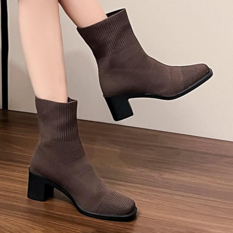 Fashion High Heels Women Weave Ankle Boots 2025 Winter Designer Chunky Shoes New Trends Casual Shoes Snow Chelsea Cozy Boots De Mujer