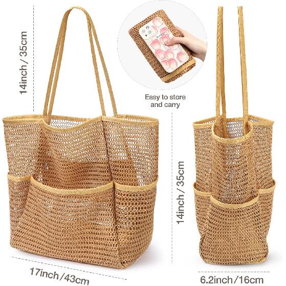 Beach Bag with Mini Pocket Beach Tote Bags for Women Large Foldable Mesh Swimming Pool Travel Bags Sandproof