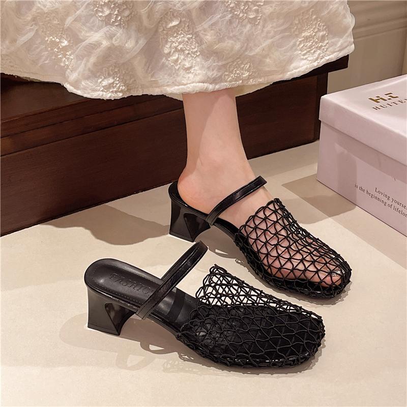 

Fashion The 2025 New Summer Flat-bottomed Breathable Flip-flops for Women with A Niche Woven and Perforated Mesh Fabric 40 чёрный
