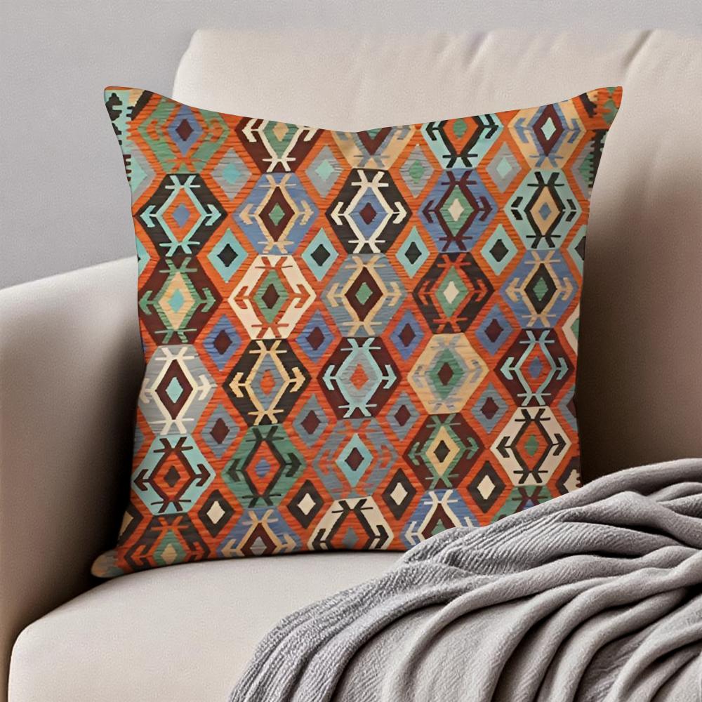 Vintage Navaho Turkish Kilim Pattern Art Cushion Cover Pillowcase Antidustmite Invisible Zipper Short Plush Sofa Cushion