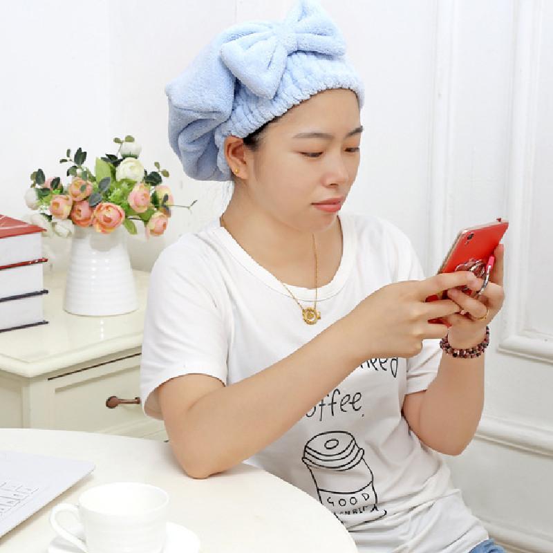 Bow Fleece Coral Solid Color Dry Hair Cap Bathroom Supplies Breathable Durable