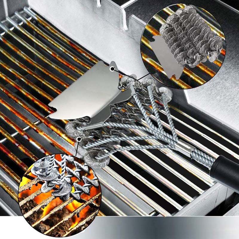 Grill Grate Barbecue Brush and Scraper Handle Barbecue Cleaning Brush with Stainless Steel Bristles Barbecue Grate Cleaner