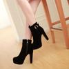 Sizes 34-39 Party Booties Woman Fashion High Heels Velvet Cotton Women's Shoes Sexy Side Zipper Platform Belt Buckle Ankle Boots
