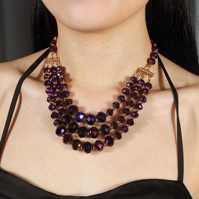 3-teiliges Boho-Schmuckset mit Edelsteinen – doppellagige Halskette und Ohrringe für die Abendparty