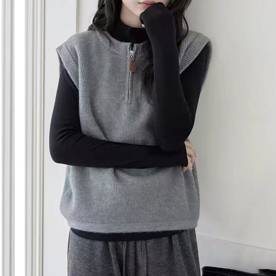 Knitted vest women's autumn new versatile stacked sleeveless sweater vest with loose casual top women