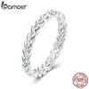 Bamoer 925 Sterling Silver Braided Texture Twisted Eternity Band Plait Finger Rings Fine Jewelry Gift for Women BSR311