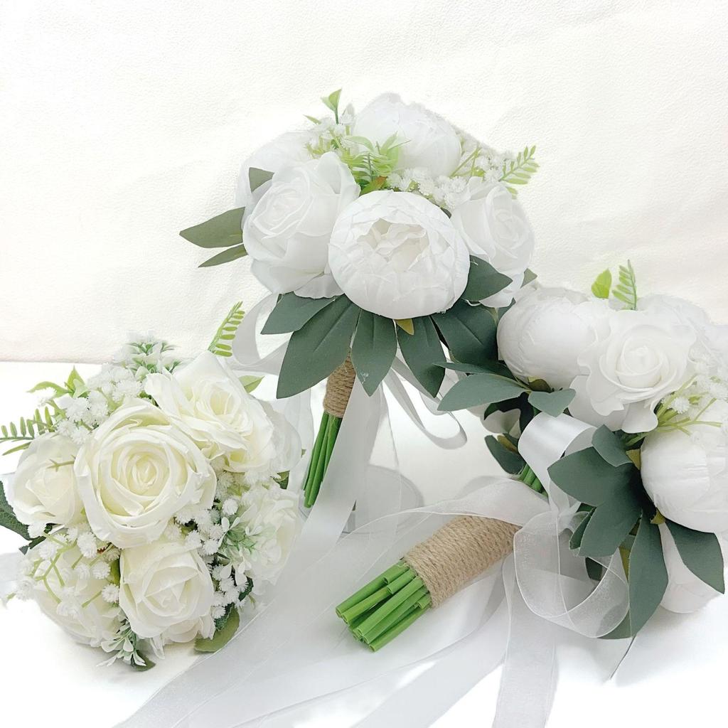 Elegant High-End Bridal Bouquet: Artificial Roses with Jute Rope – Perfect for Wedding Photos and Ceremonies
