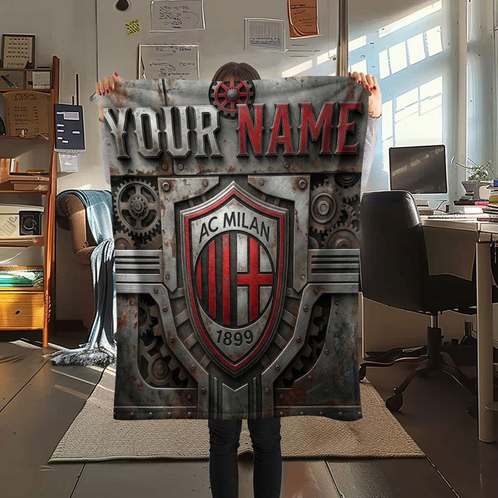 Custom Name,AC Milan Printed Flannel Blanket, Soft Throw for Bedroom Sofa, Washable, Christmas Present, Great Gift.