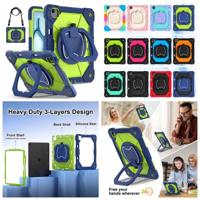 For Apple iPad Air 13 (2024)/ iPad Air 13‑inch (M2). 360° Rotating Grip Heavy Duty Protection Stand TPU+PC 3in1 Anti-knock Shockproof Tablets PC Case