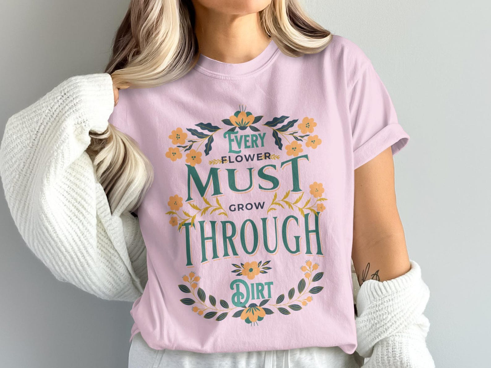 Floral Botanical T-Shirt, Inspirational Self Growth Tee 4XL