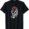Skeleton Hand Holding Red Crimson Rose Flower Gothic Flora- T-Shirt