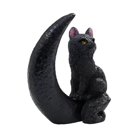 Halloween Cat Figurine, Resin Witch Hat/Moon/Pumpkin/Skull Cat Statue for Halloween Tabletop, Mantel, Shelf, Desk Decor