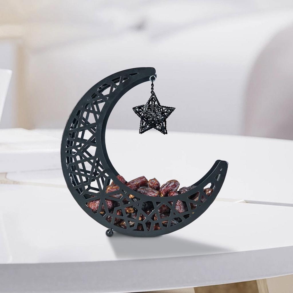 Hollow Moon Iron Tray for Eid Mubarak Dessert and Pastry Serving Platter Cake Storage Organizer Muslims Home Decoration