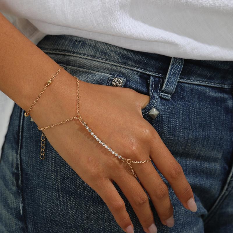 Minimalist Thin Chain Connected Finger Ring Bracelets for Women Multilayer Vintage Zircon Link Bangles Party Elegant Jewelry