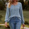 Women's Fashion Round Neck Ribbed Brushed Solid Color Button Stitching Long Sleeve
