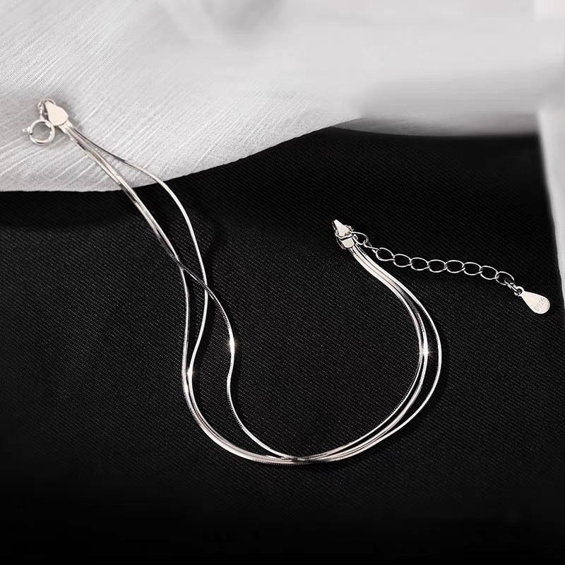 Sterling Triple Layer Snake Chain Bracelet Women Minimalist Geometric Design Elegant Daily Wear
