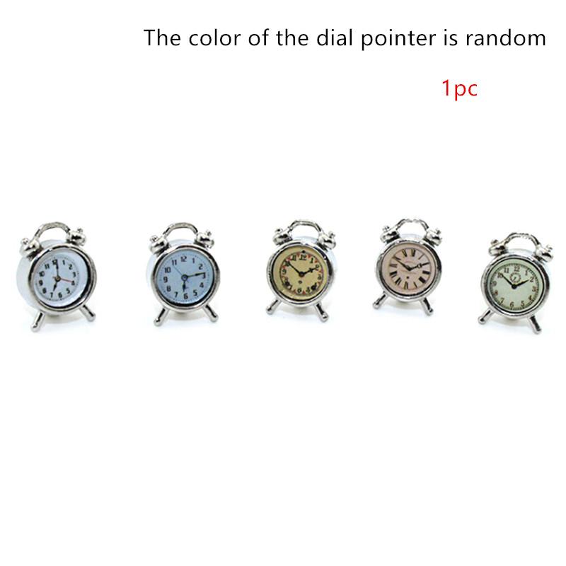 1Pc 1:12 Mini Small Alarm Clock Creative Quartz Round Alarm Clock Portable Miniature Dollhouse Mini Home Decoration Toys Gift