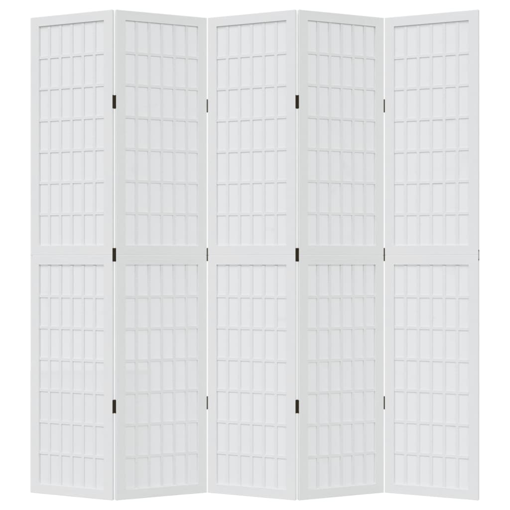 Vidaxl Room Divider, 5-Panel, White, Solid Paulownia Wood