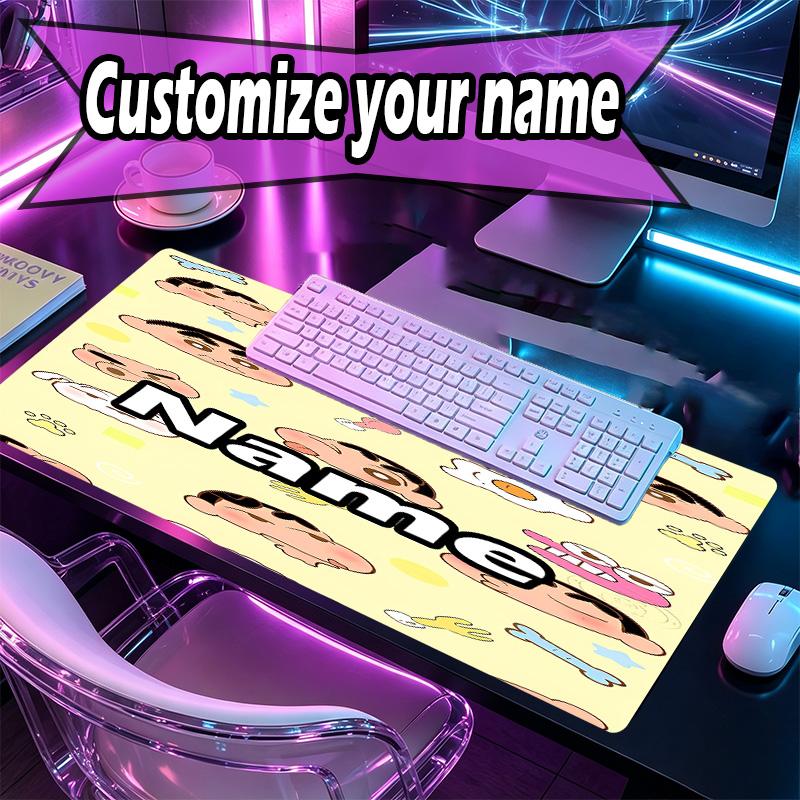 Custom Name Personalized Crayon Shin Pattern Mousepad, Laptop PC Desk Mat, Decorative Desk Mat for Home Keyboard Pad Gift