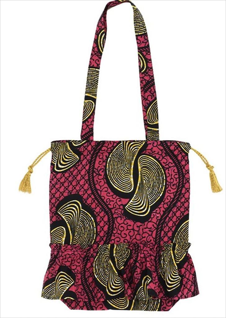Tomo Corporation Women's Frill Tote Bag with African Print, Braided