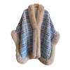 Womens Winter Plaid Oversized Cape Coat With Faux Fur Collar Warm Thickened Fleece Lined Hooded Outerwear