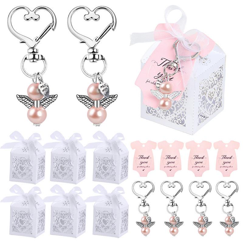 24 Sets Baby Shower Favors Including Cute Angel Keychains, Favor Boxes And Thank You Cards For Baptism Favors, Shower Favors